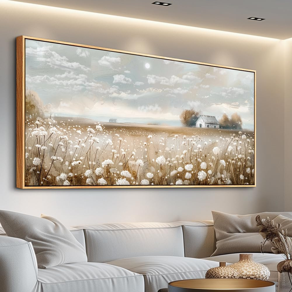 ERQINHUA Canvas Wall Art For Living Room Wall Decor White Flowers Landscape Painting Decor Dining... | Amazon (US)