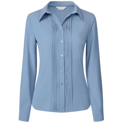 Hobemty Women's Button Down Pleated Long Sleeve Work Office Shirt | Target