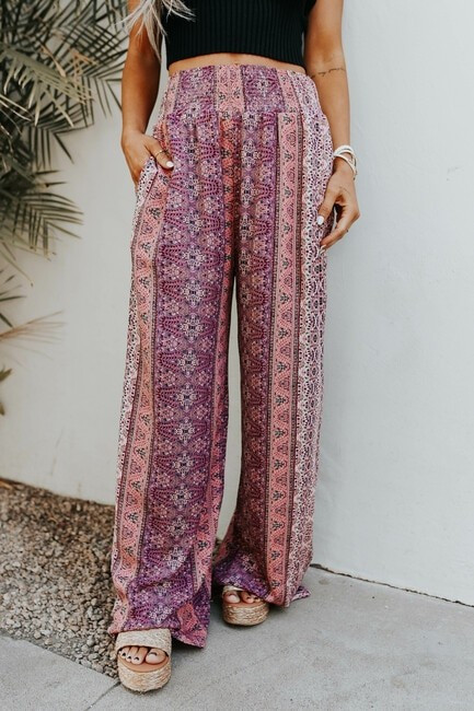 Smocked Printed Wide Leg Pants | Magnolia Boutique