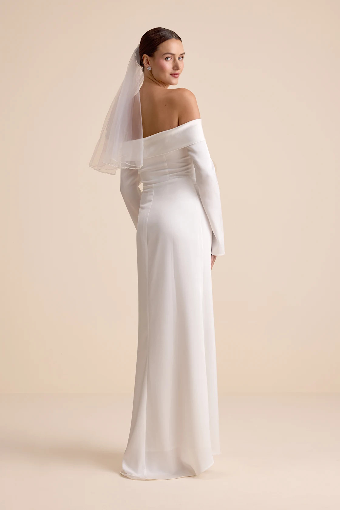 Saintclair White Satin Off-the-Shoulder Long Sleeve Maxi Dress | Lulus