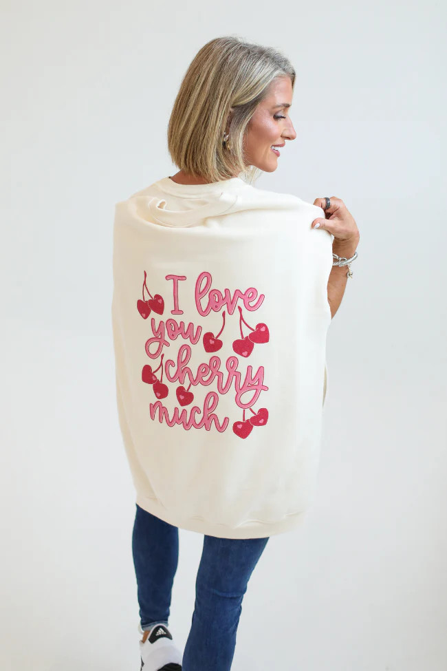 I Love You Cherry Much Cream Oversized Graphic Sweatshirt Kalee Rogers X Pink Lily | Pink Lily
