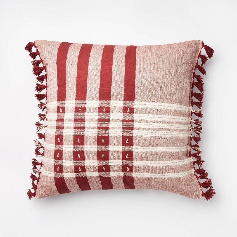 Oversized Woven Plaid with Mini Trees Square Throw Pillow Red/Cream - Threshold™ designed with ... | Target