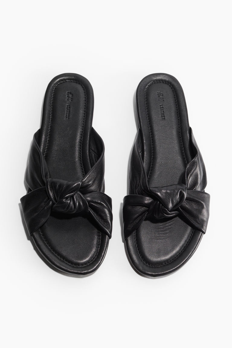H & M - Knot-detail Leather Sandals - Black | H&M (US + CA)