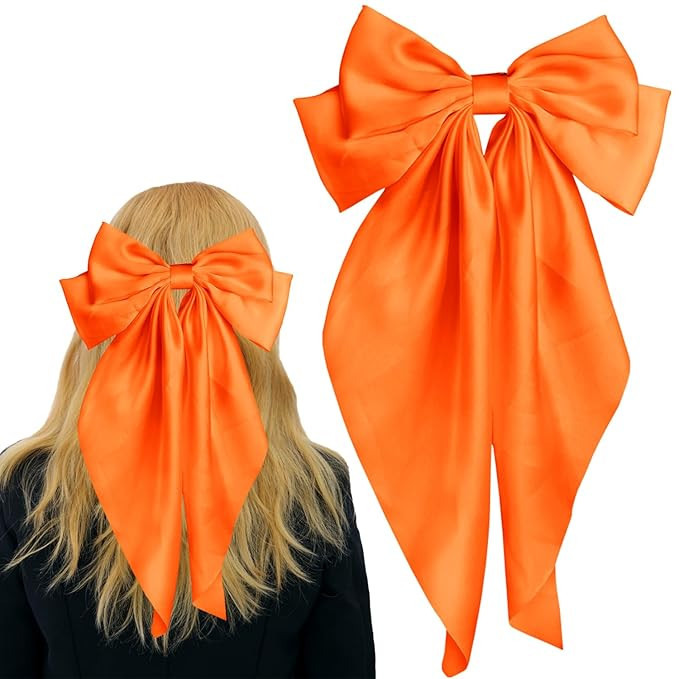 Pufandor Hair Bow Silky Satin Hair Ribbons for Women, Orange Bows for Girls Hair Bowknot Barrette... | Amazon (US)