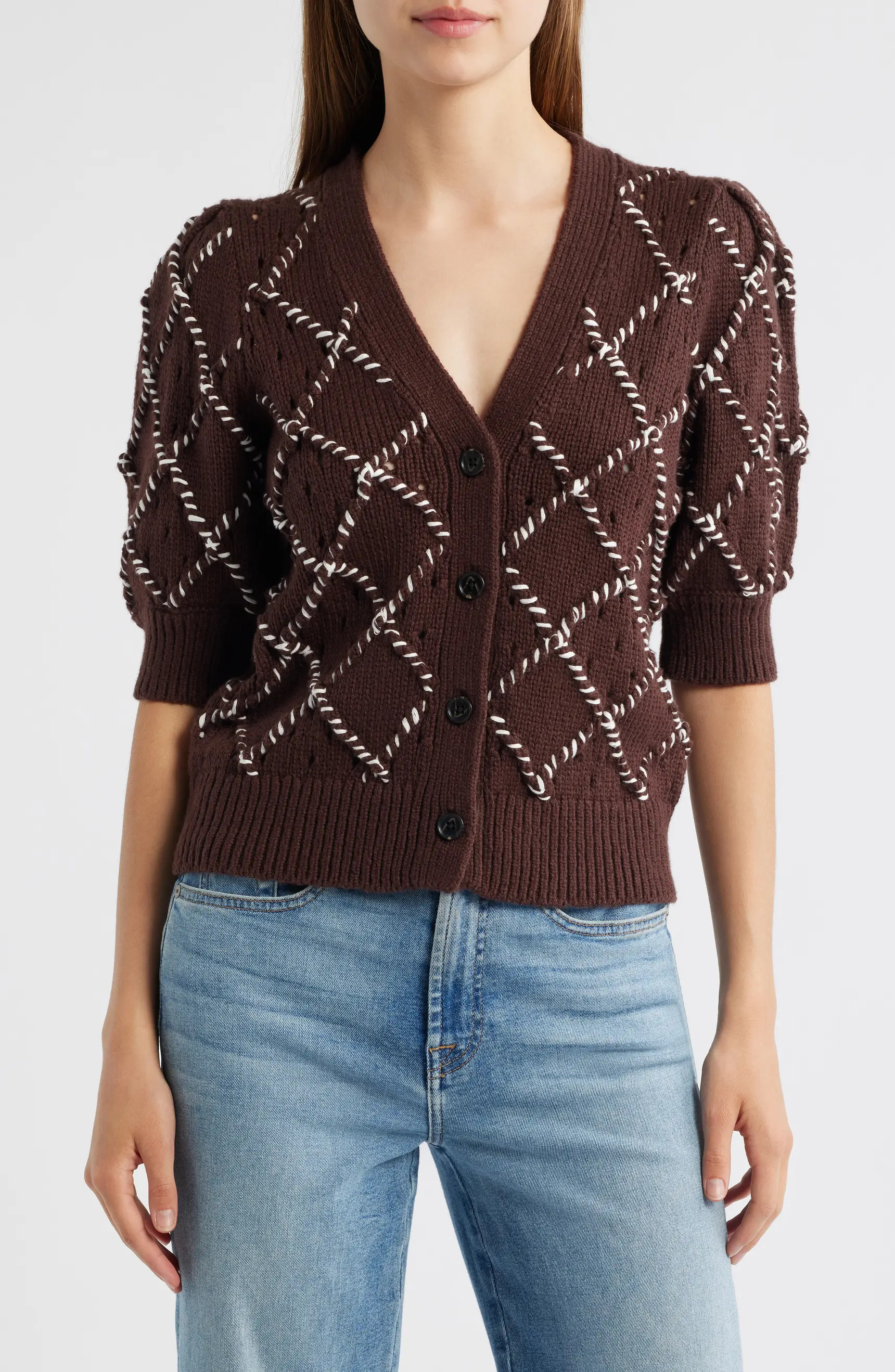 Isla Whipstitch Elbow Sleeve Cardigan | Nordstrom