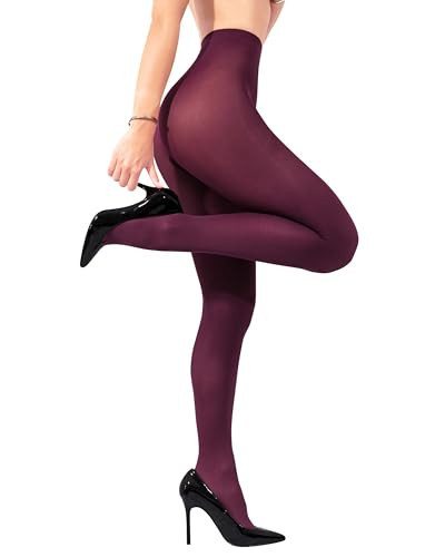 sofsy Soft Burgundy Tights for Women under Dress - Italian 40 Den High-Waist Opaque Pantyhose with Reinforced Toes | Fade-Resistant Wine Red Hue - Small | Amazon (US)