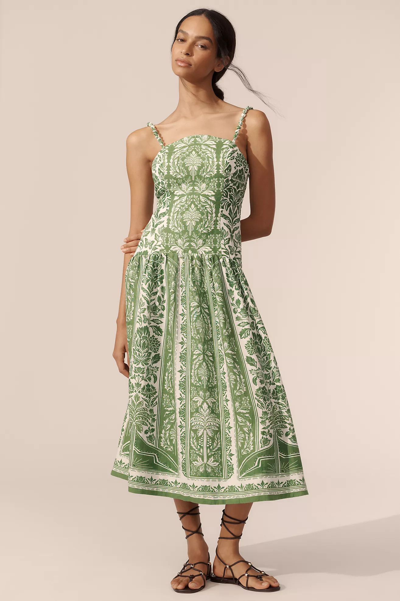 Farm Rio Delicate Tapestry Linen Drop-Waist Midi Dress | Anthropologie (US)