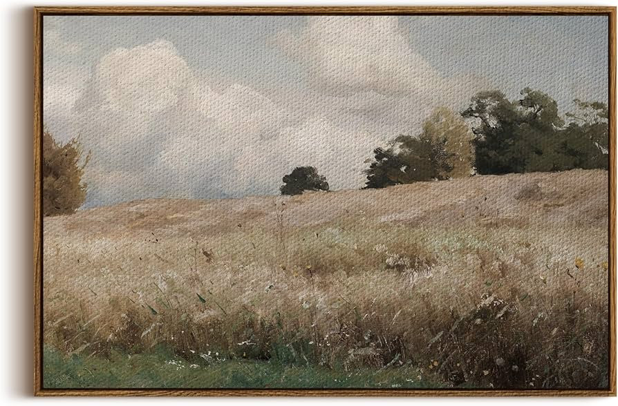 InSimSea Framed Canvas Wall Art Vintage Decor, Farmhouse Scenery Vast Field Grassland Paintings, ... | Amazon (US)