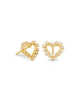 Ari Heart Gold Stud Earrings in White Crystal | Kendra Scott
