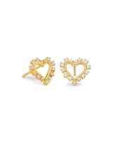 Ari Heart Gold Stud Earrings in White Crystal | Kendra Scott