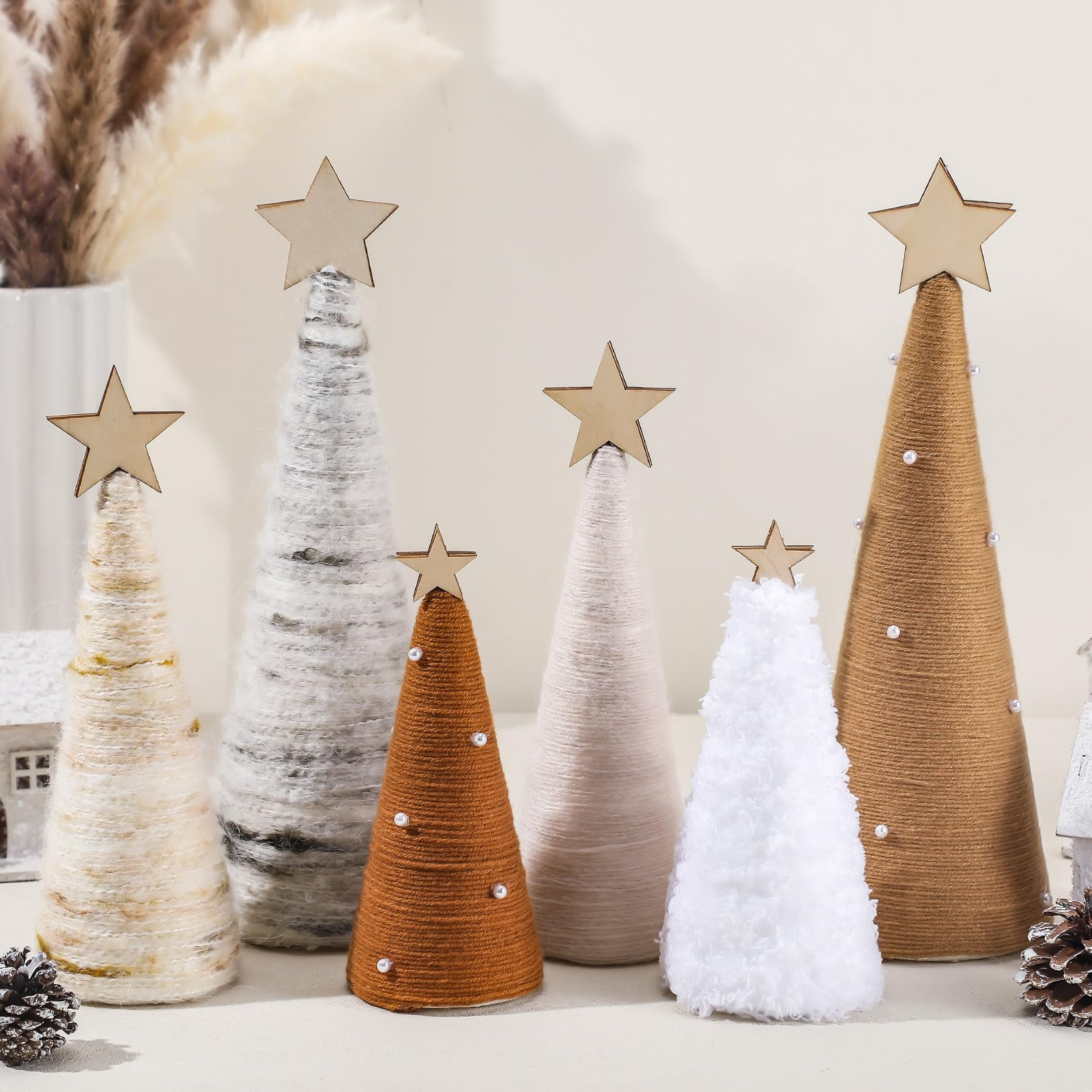 Suzile 6 Pack Christmas Yarn Trees Table Decor Boho Christmas Decorative Tree Craft for Farmhouse... | Amazon (US)