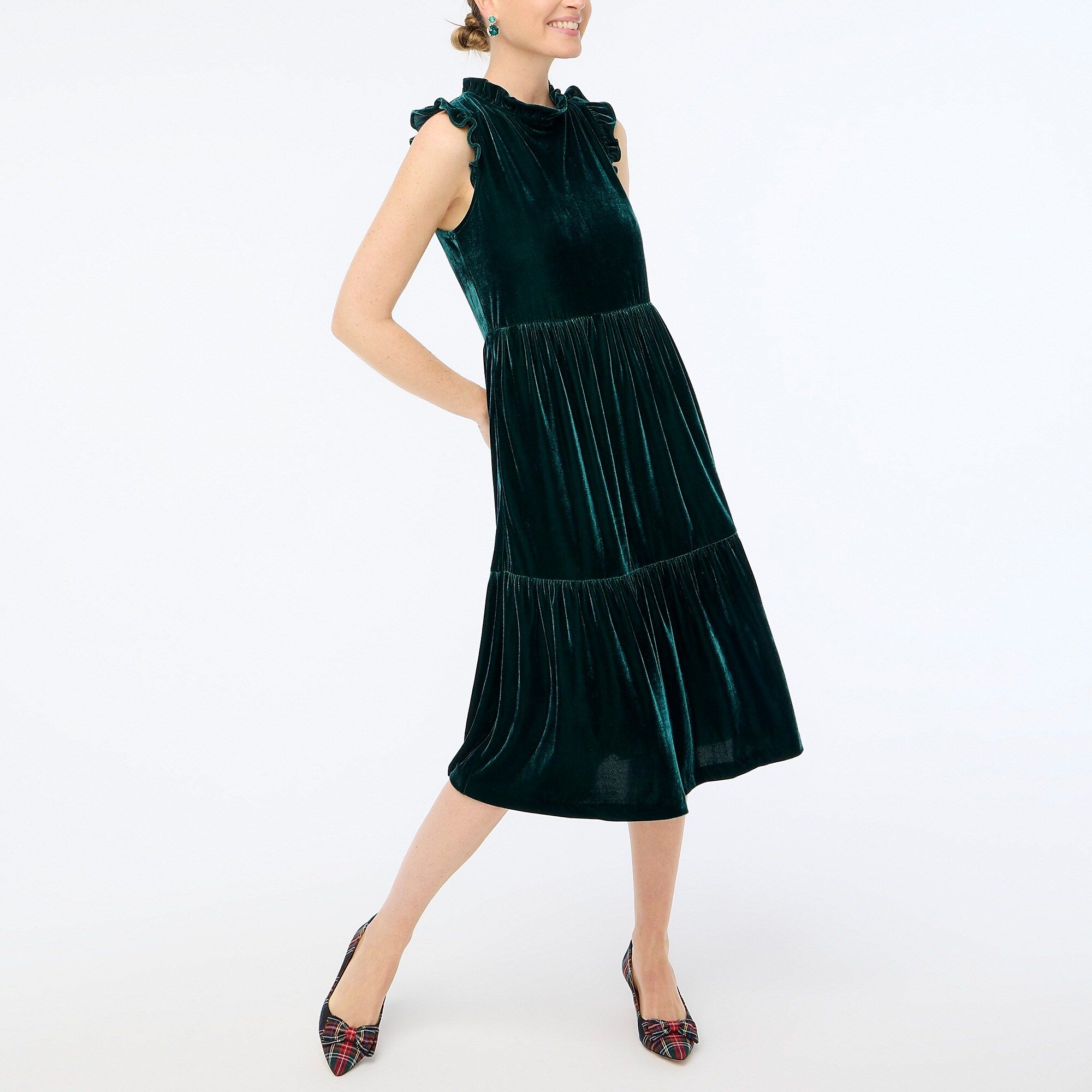 Velvet tiered midi dress | J.Crew Factory