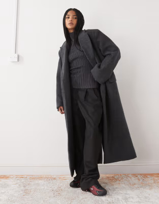 Weekday Logan wool blend hairy oversized double breasted coat in dark grey melange | ASOS (Global)