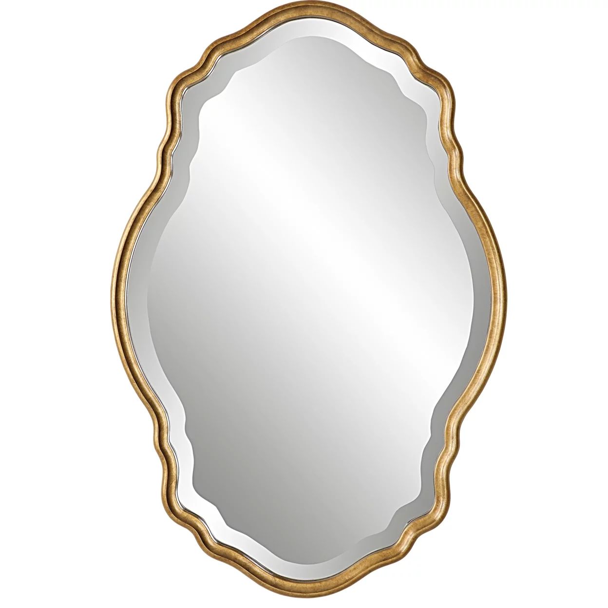 33 Inch Wood Wall Mirror, Elongated Quatrefoil, Gold, Saltoro Sherpi | Walmart (US)