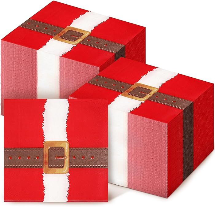 Sinmoe 200 Pieces Christmas Paper Napkins Santa's Belt Buckle Disposable paper Cute Santa Dinner ... | Amazon (US)