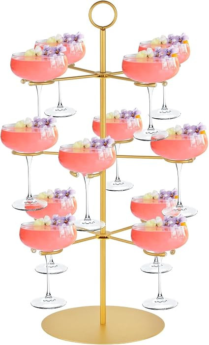 Champagne Tower,Metal Cocktail Tree Stand 3 Tier - 12 Holders For Champagne, Cocktails, Martini, ... | Amazon (US)