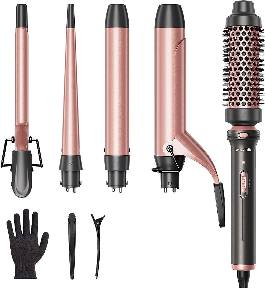 Wavytalk 5 in 1 Curling Iron Set with Curling Brush and 4 Interchangeable Ceramic Curling Wand (0... | Amazon (US)