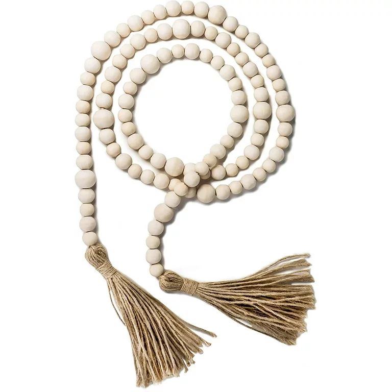 Yirtree Wood Bead Garland with Tassels, 57 Inch Rural Style Wooden Beads Linen Rope Tassels Ornam... | Walmart (US)