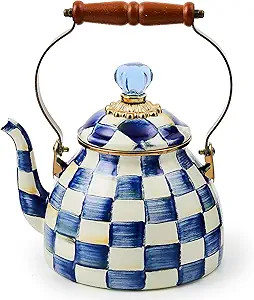 MACKENZIE-CHILDS Enamel Tea Kettle, Stylish Tea Kettle for Stovetop, Blue-and-White Royal Check, ... | Amazon (US)