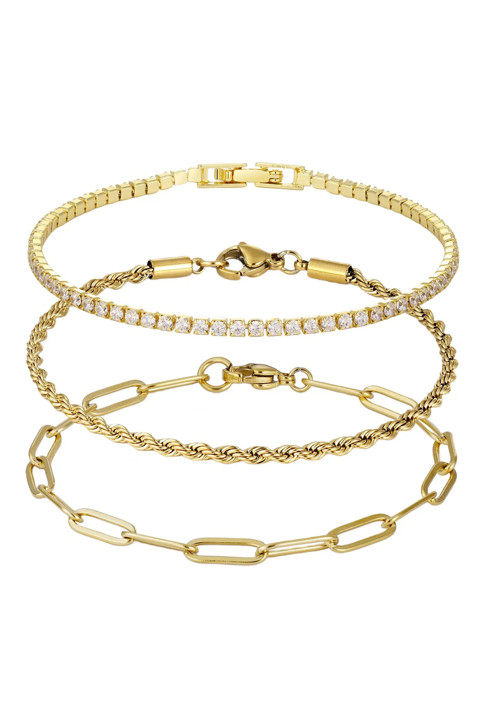Set of 3 Paper Clip Rope Chain Bracelets (Women) | Nordstromrack | Nordstrom Rack
