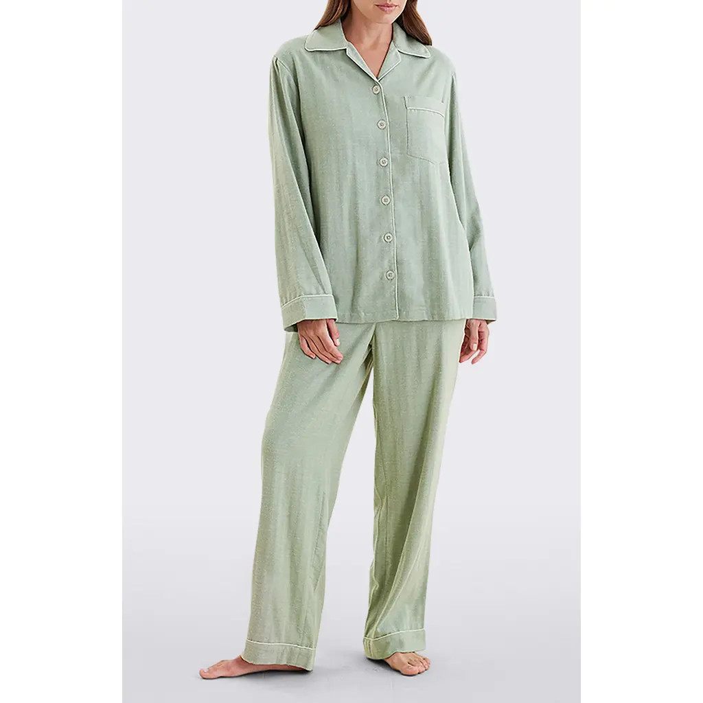 Papinelle Herringbone Supersoft Brushed Organic Cotton Pajamas in Winter Green at Nordstrom, Size X-Small | Nordstrom