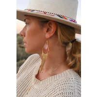 Rose Quartz Gold Fringe Dangle Earrings - Crystal Statement Boho Unique Gemstone Bridal | Etsy (US)