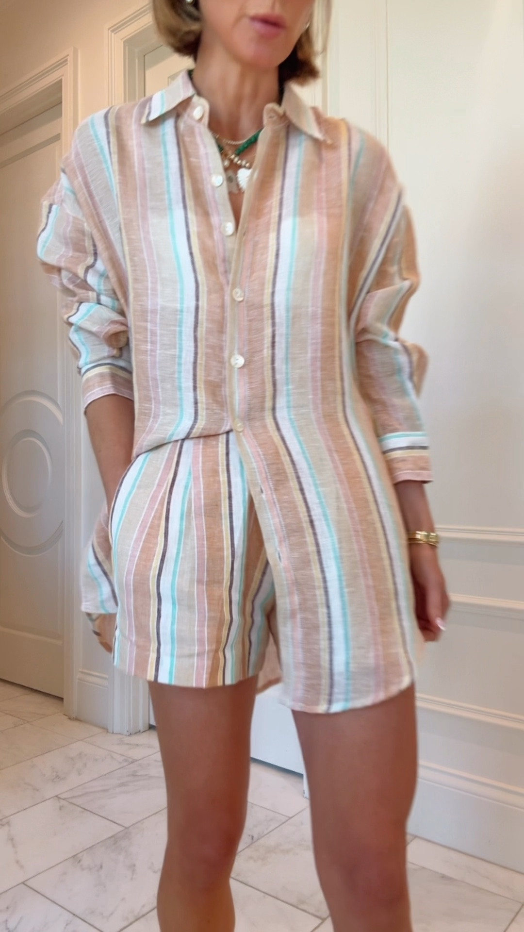Summer outfit of the day! I love this matching striped set. It comes in so many colors! I added my shoes plus a more affordable option as well 🤎

#LTKootd #LTKOver40 #LTKSeasonal