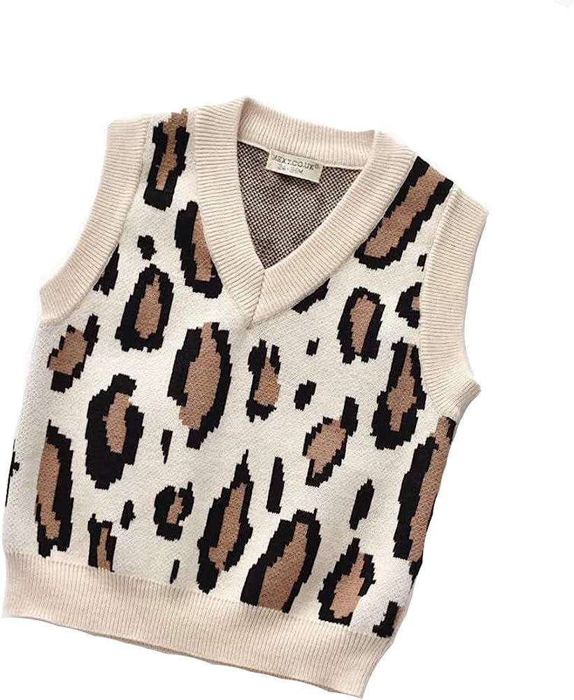 Eyiou Toddler Baby Boy's Girls Knit Vest Cotton Leopard Print V-Neck Pullover Sweater Fall Winter... | Amazon (US)
