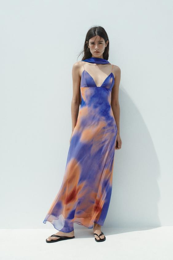 LONG PRINTED SCARF DRESS | Zara UK