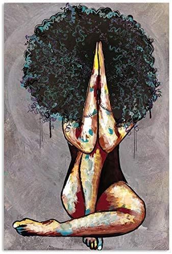 Merchansite Black Praying Curly Hair Woman Proud Paint Art Home Decor African Woman Afro Girl UNF... | Amazon (US)
