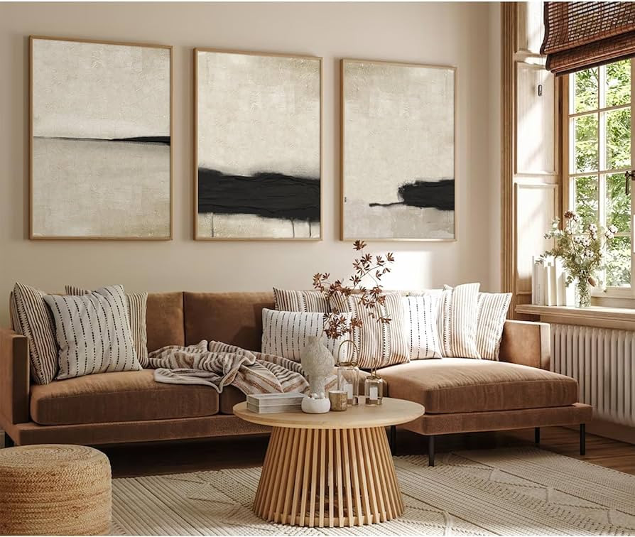 Beige And Black Wall Art Abstract Neutral Canvas Wall Decor Modern Minimalist Wall Art Pictures A... | Amazon (US)