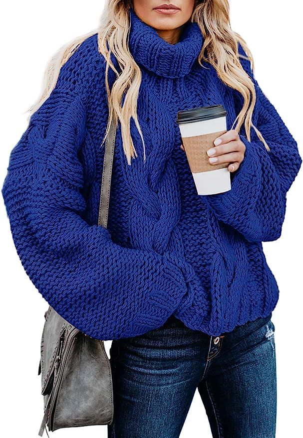 ZKESS Womens Casual Long Sleeve Turtleneck Chunky Knit Pullover Sweater Jumper Tops | Amazon (US)