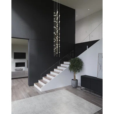 Constellation - Andromeda LED 12" Round Chandelier - Tall - Satin Nickel - White Optical Acrylic Lens - 3000K - 240" Cable | Perigold