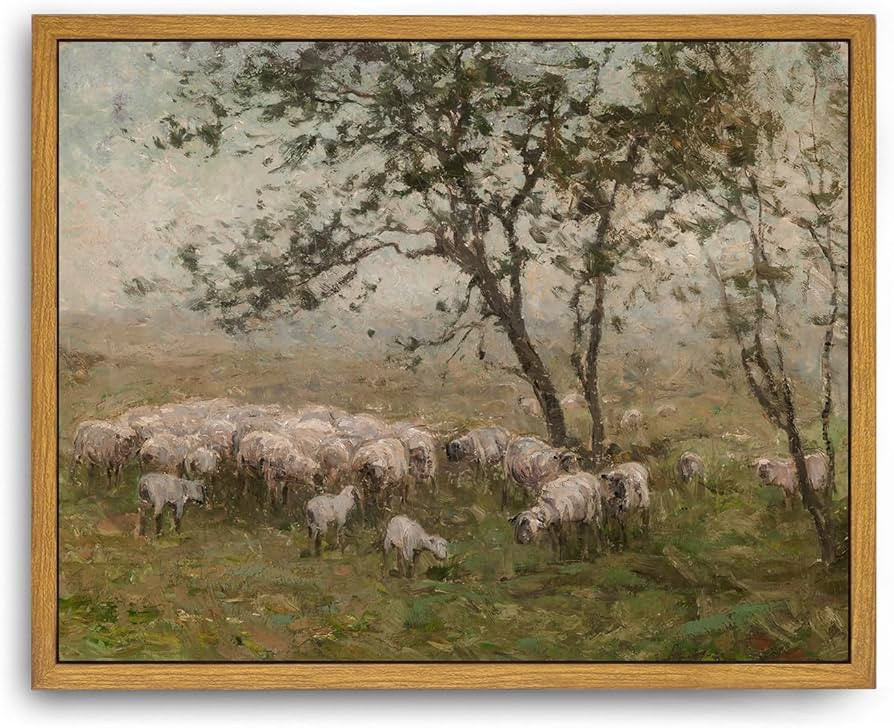 Roslynity Framed Canvas Wall Art Vintage Print Oil Painting Sheep Farm Meadow Pasture Landscape C... | Amazon (US)