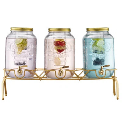Beverage Dispenser, 3 Pack 2 Gallon Drink Dispensers For Parties, Glass Juice Dispenser With Metal Stand, Stainless Steel Spigot, Infuser, Iced Tea Le | Wayfair North America