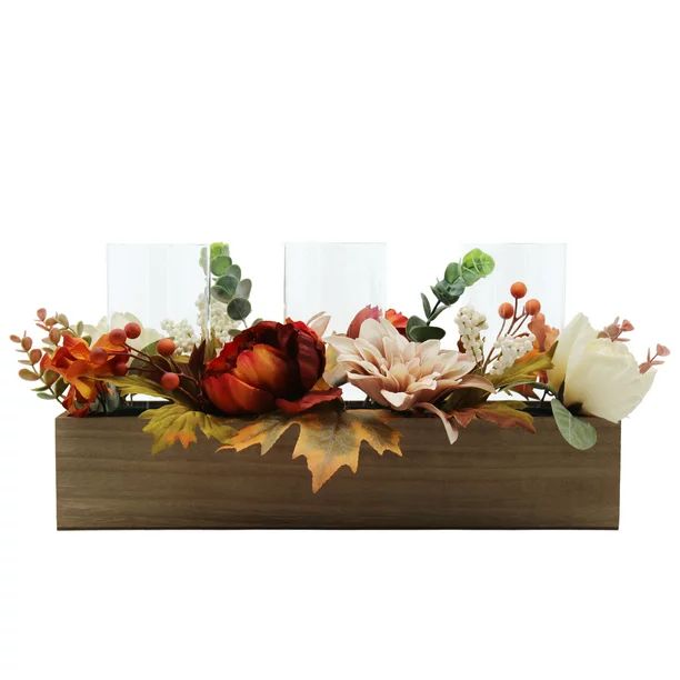 Better Homes & Gardens Fall Foliage Season Wood Box Hurricane Candle Holder Centerpiece | Walmart (US)