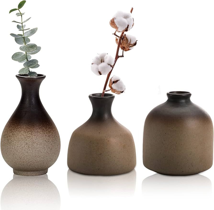 Dicunoy Set of 3 Small Bud Vase, Ceramic Rustic Vases for Single Flower, Farmhouses Floral Vase B... | Amazon (US)