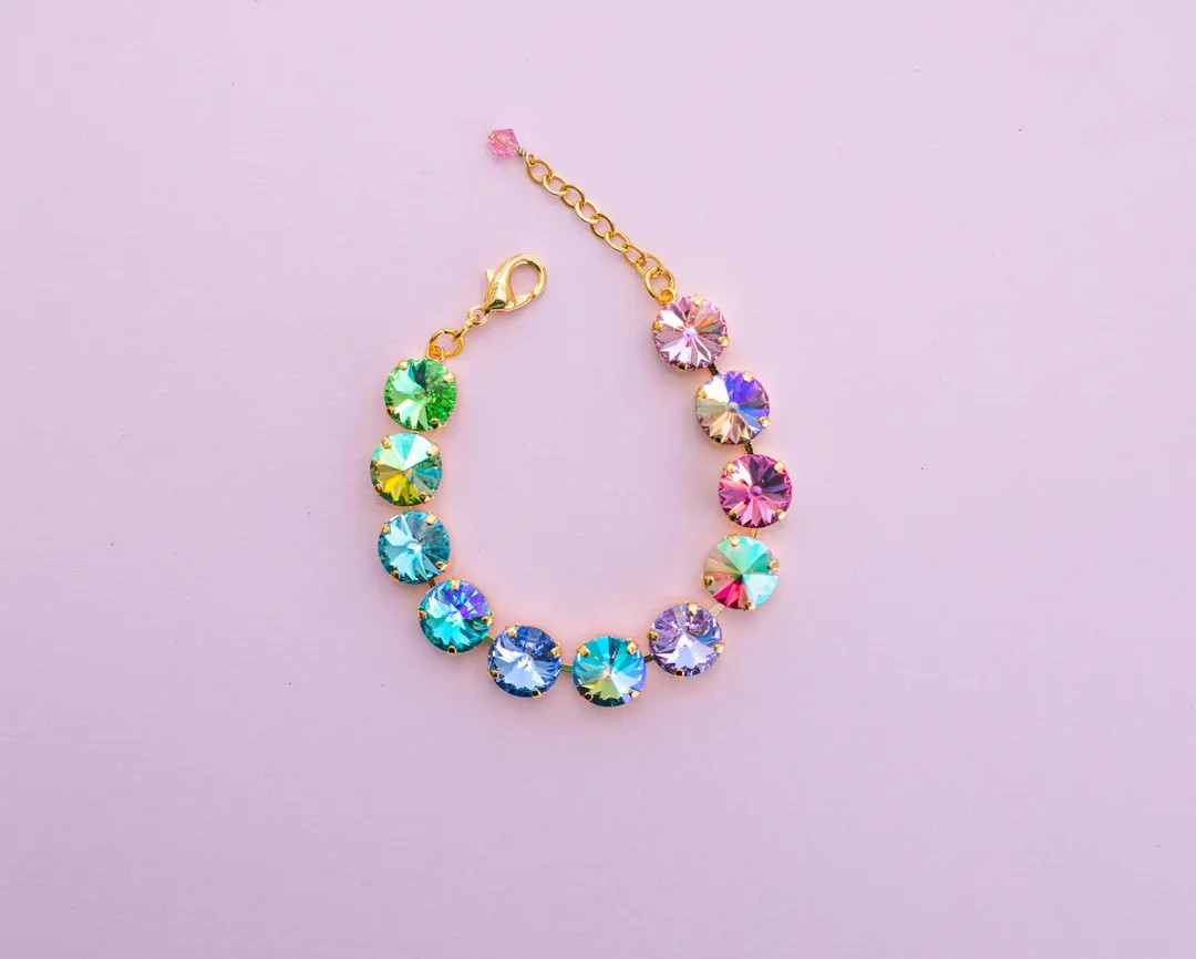 Spring Rainbow 12mm Rivoli Crystal Bracelet - Choose Setting Color - Etsy Dominican Republic | Etsy (US)