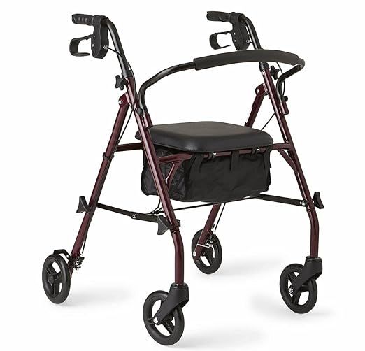 Medline Rollator Walker with Seat, Steel Rolling Walker with 6-inch Wheels Supports up to 350 lbs... | Amazon (US)