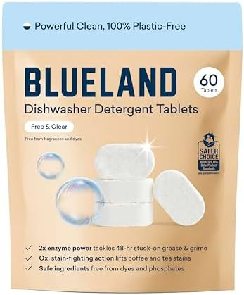 BLUELAND 100% Plastic-Free Dishwasher Detergent Tablets, 60 Count, Free & Clear, Eco-Friendly Dis... | Amazon (US)