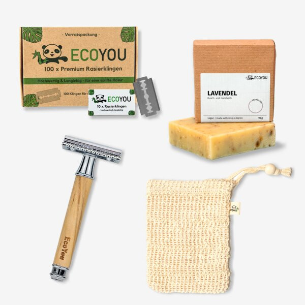 EcoYou - Rasierhobel - Set inkl. Seife, Rasierklingen und Seifensäckchen - Geschenkset (Silber) ... | Avocadostore DE