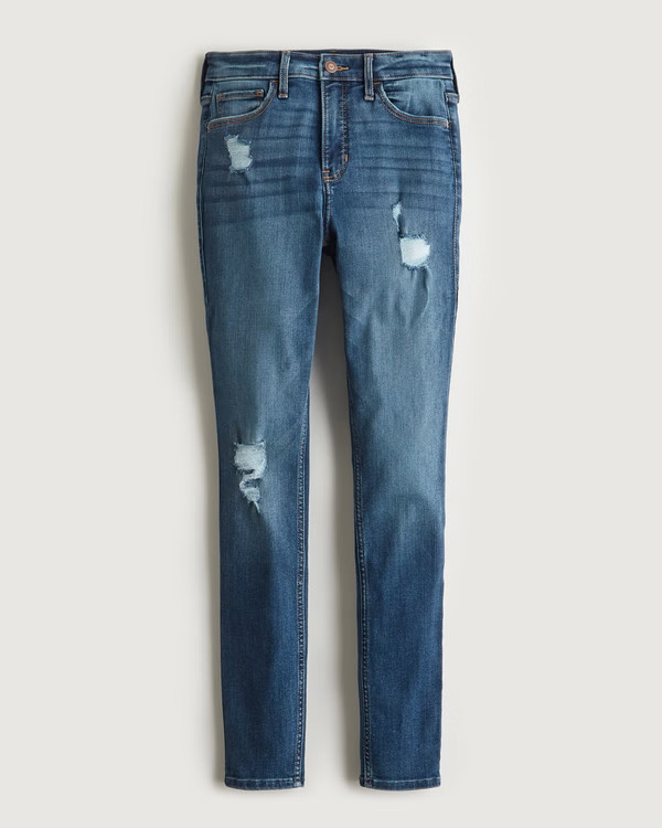 Women's High-Rise Ripped Medium Wash Super Skinny Jeans | Women's Bottoms | HollisterCo.com | Hollister (US)