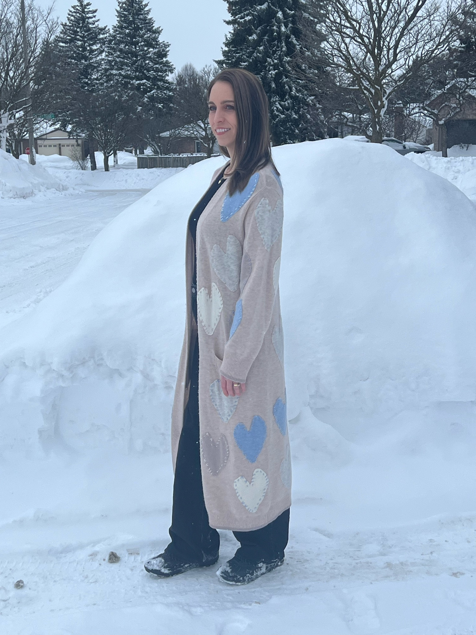 I love to wear hearts all of the time.  The muted colours in this cardigan make it very wearable while still being a statement piece.

This heart jewelry (earrings and necklace) are my every day and always complimented pieces.

#LTKcanada #LTKgiftguide #LTKstyletip