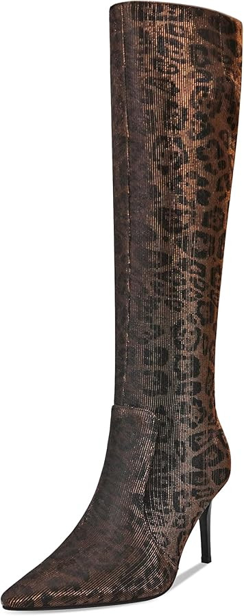 Leopard Print Knee High Boots Women Stiletto High Heel 3.3in, Cheetah Print Side Zipper Pointed T... | Amazon (US)
