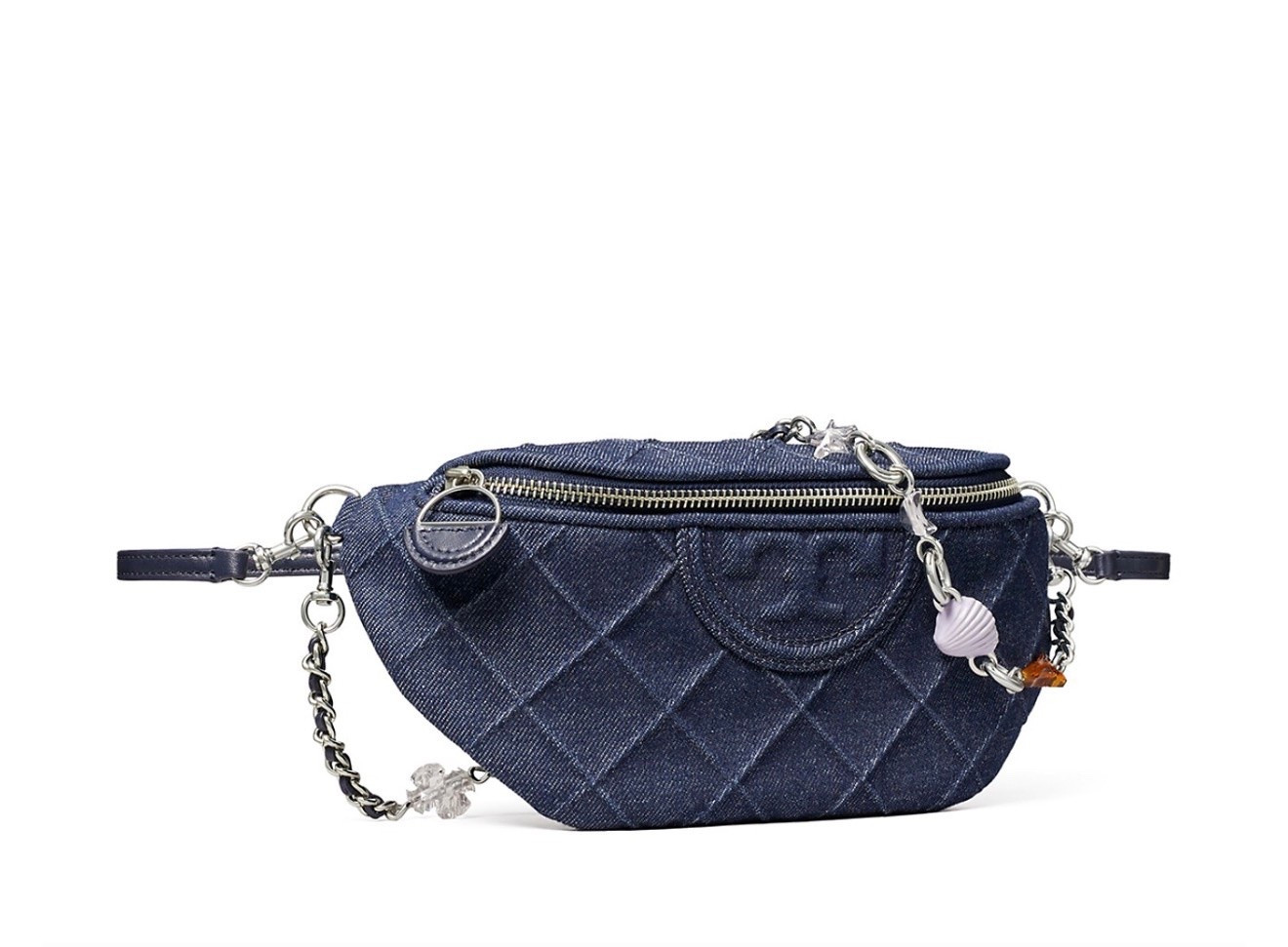 Fleming Charm Denim Belt Bag

made of soft denim with pin-tucks in a diamond pattern, finished with charms: a star, moon, shell, coral and the iconic Double T. The adjustable leather strap and chain are interchangeable and can be worn crossbody, around the waist or over the shoulder

#LTKTravel #LTKWorkwear #LTKootd