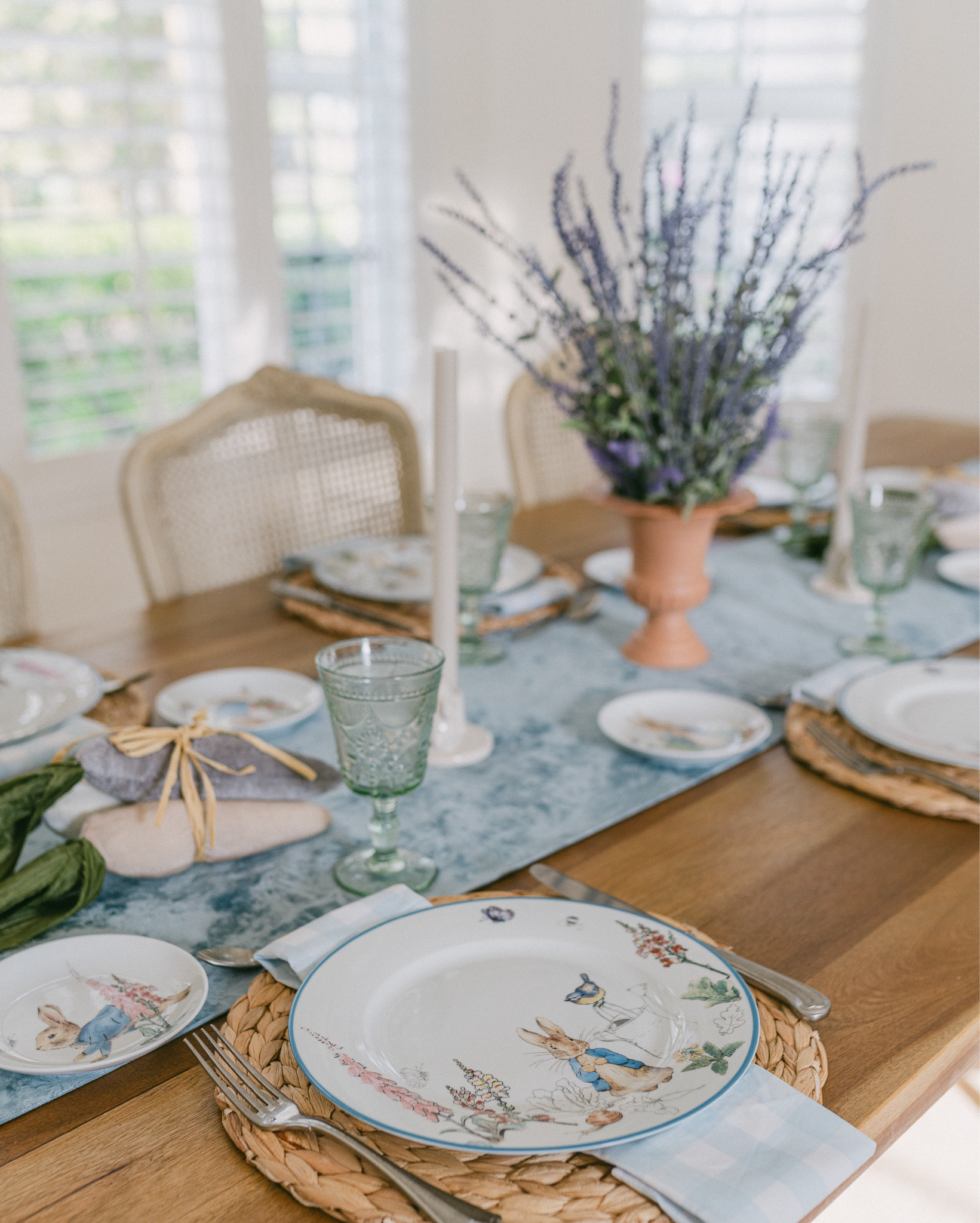 Bunny candle holders for easter or spring pairing well with Peter Rabbit plates. 
#tablescape #tabledecorationideas #easterdecorideas #easter2025 #eastertablescape #springtablescape #peterrabbit

#LTKHome