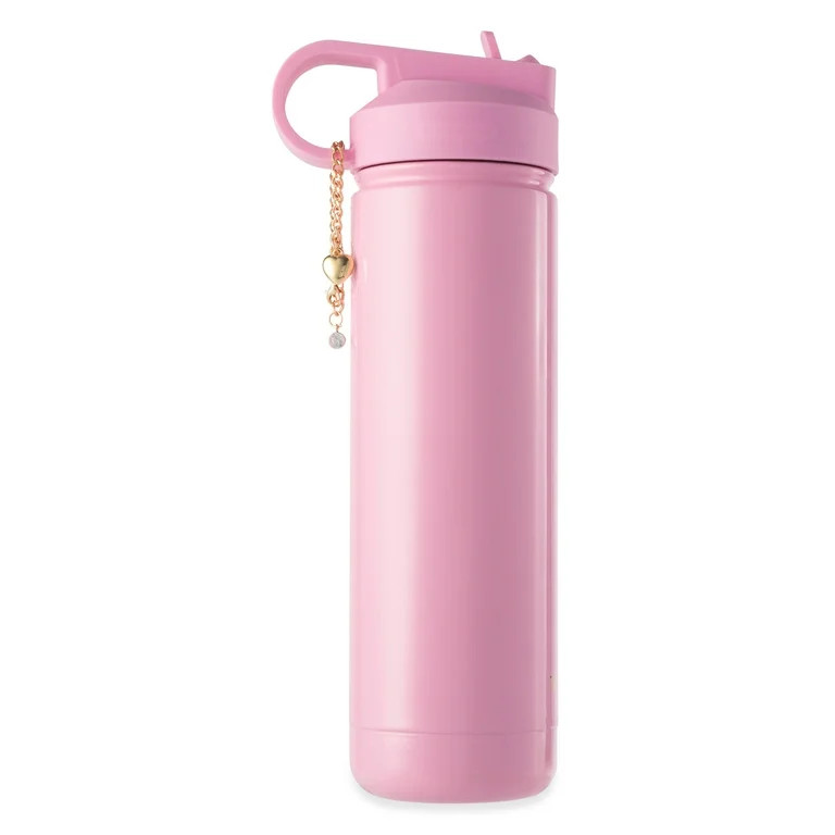 Thyme & Table 26 fl oz Water Bottle with Straw Lid, Pink with Heart Gold Charm | Walmart (US)