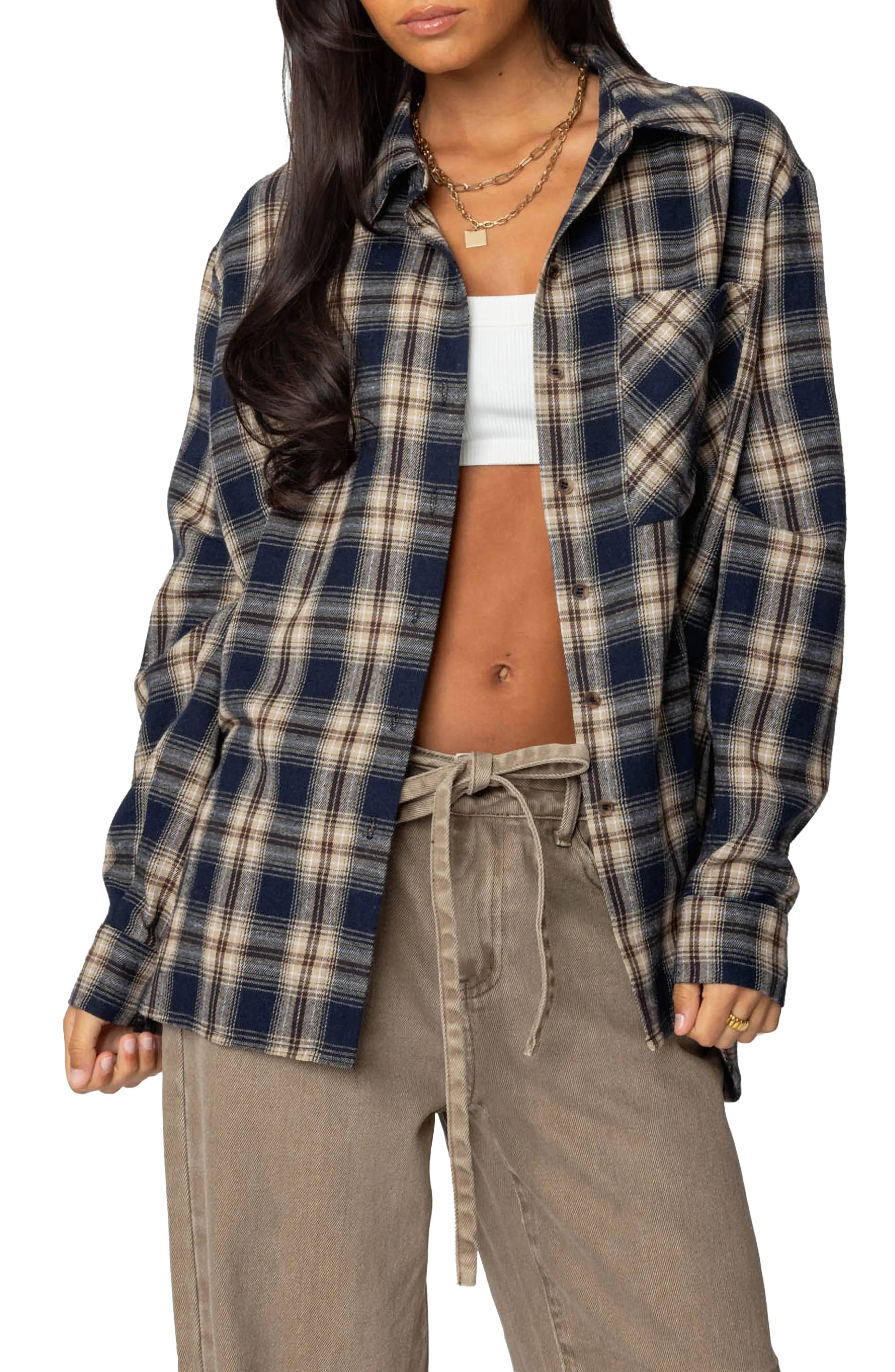 EDIKTED Plaid Flannel Button-Up Shirt (Women) | Nordstrom | Nordstrom