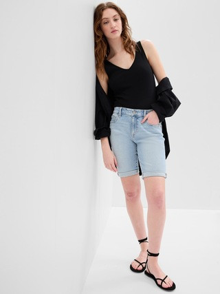9" Mid Rise Denim Bermuda Shorts with Washwell | Gap Factory