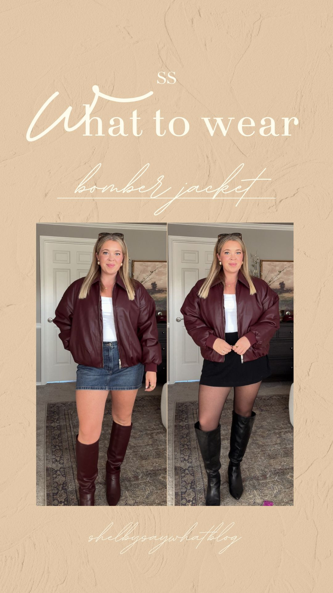 How to style a bomber jacket | Wearing a size large jacket and 31 in the skirt. Size 10/12 | Large | 5'4" 

 #LTKMidsize #LTKFindsUnder100 #LTKStyleTip